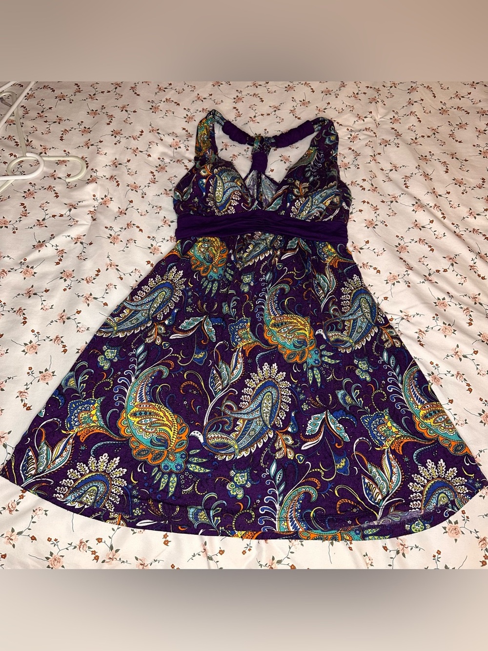 Vintage Forever 21 Fairy Purple Paisley Mini Babydoll Tieback Dress Y2K Small